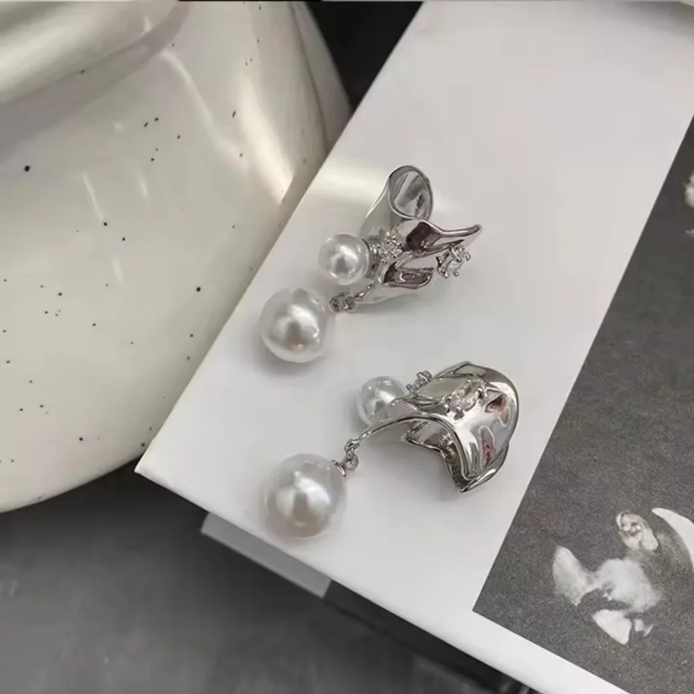 Silver-Tone Double Pearl Drop Earrings - Picture 6 of 7